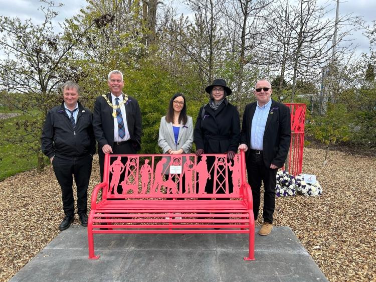 Provost Brian Boyd, ANgus Council Chief Executive Kathryn Lindsay and representatives of trade unions at International Workers' Memorial Day on Sunday 29 April 2024