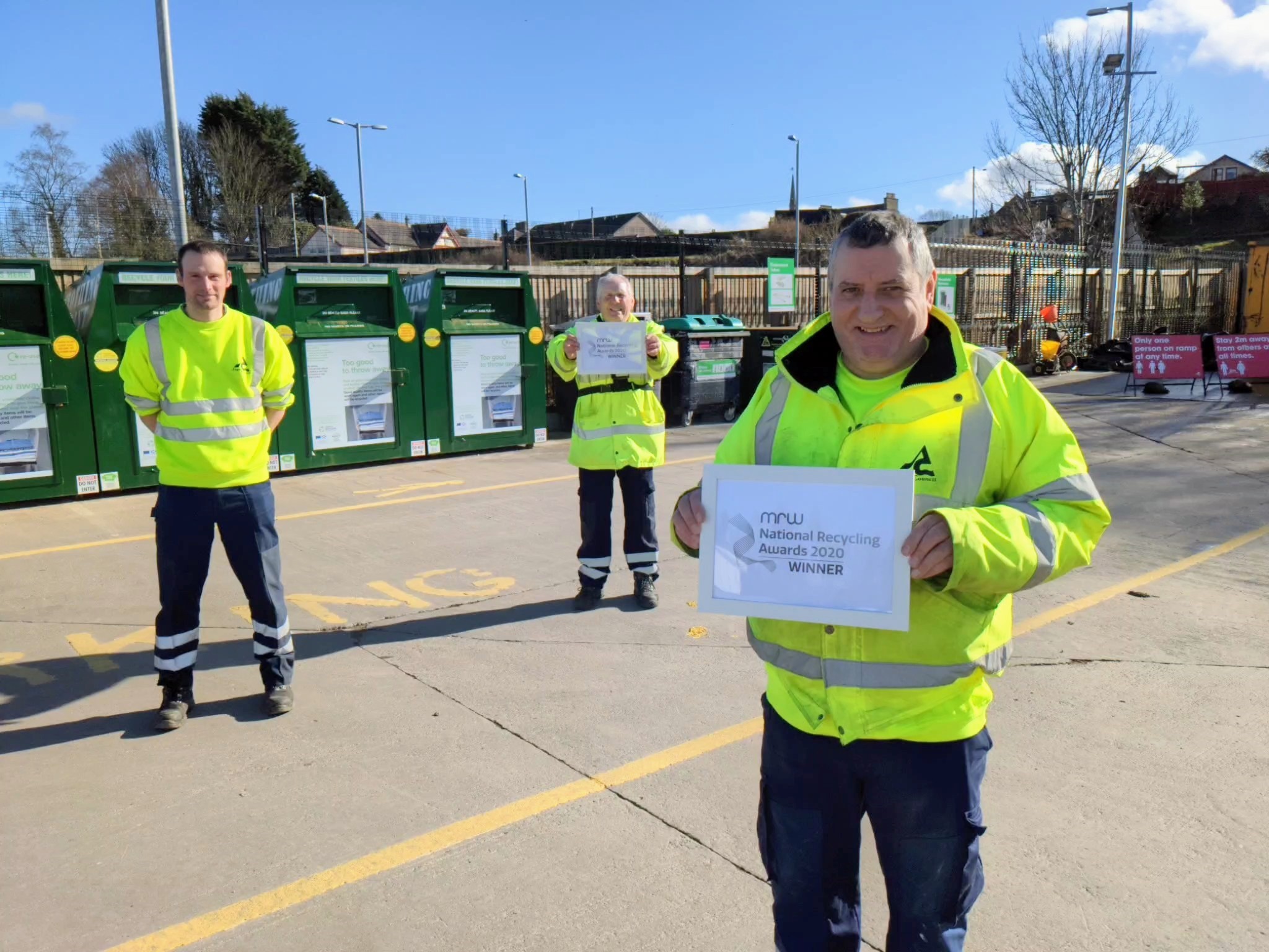 Workers from recycling team at Forfar Recycling Centre