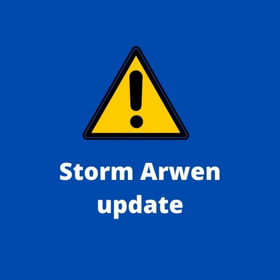 warning sign with text storm arwen update