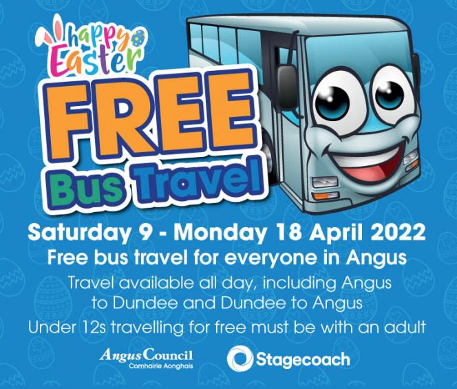 cartoon bus with text free bus travel