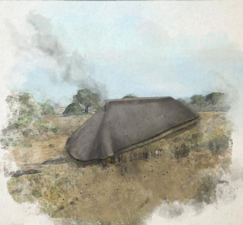 An artist's impression of the Neolithic Hall at Carnoustie.